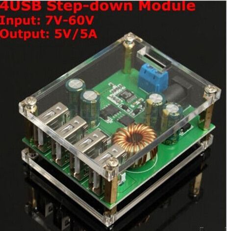 Transformateur Usb DC-DC 7-60V à 5V 5A 4USB Sortie Convertisseur Abaisseur Boîtier D Alimentation 12v 5a