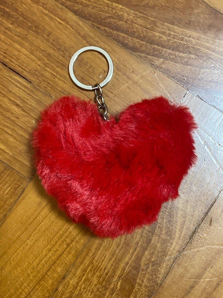 fluffy red heart keychain Everything Else on Carousell