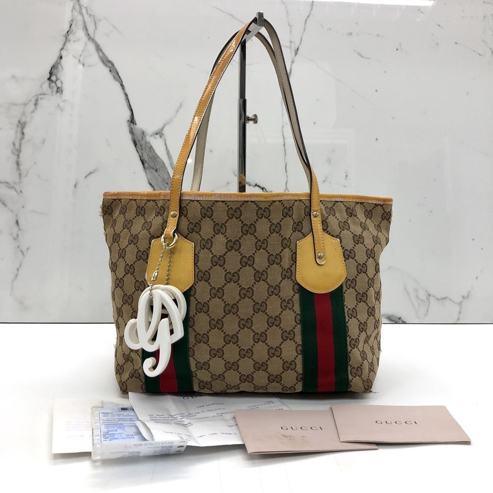 GUCCI 211971 GG BROWN CANVAS SHERRY LINE TOTE BAG 237019316 WE 