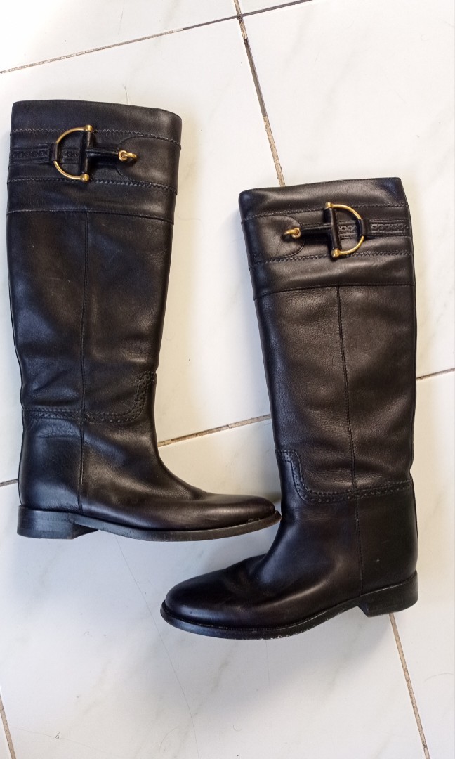 Gucci Brown Leather Horsebit Knee High Riding Boots