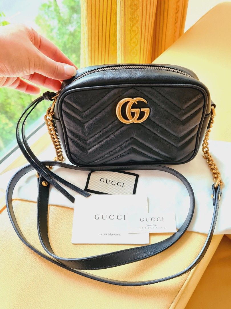 Gucci Mini Gold Chain Black Leather Sling Bag Luxury Bags