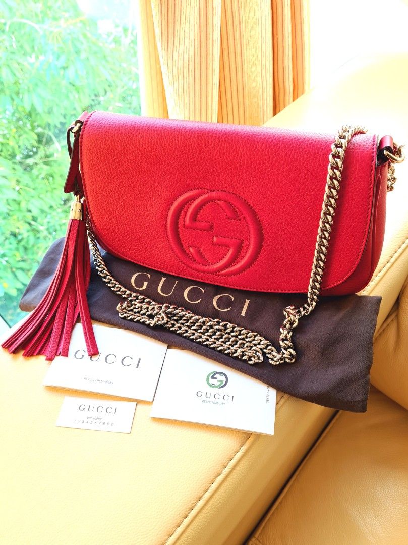 Red leather gucci bag store