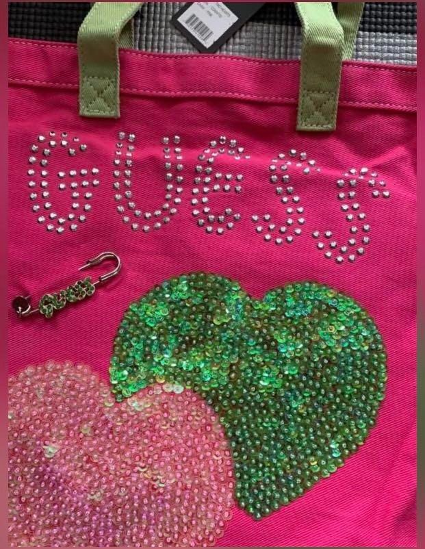Guess Pink Canvas Tote with Sequins and Blings Women s Fashion