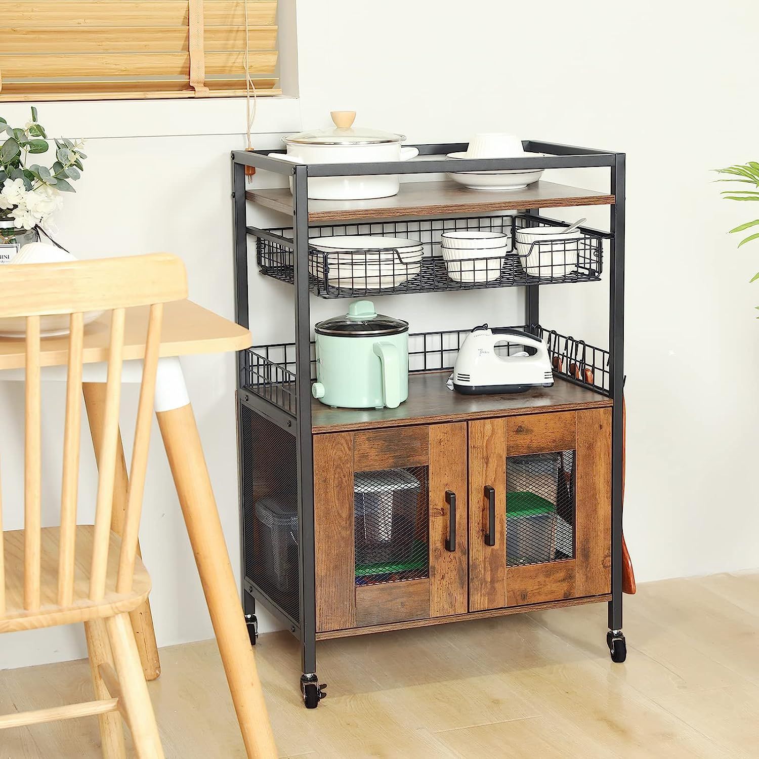 Hencawima Kitchen Island Microwave Cart Stand with Storage Cabinet ...