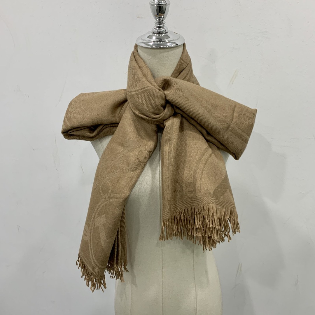 HERMES BROWN SILK AND CASHMERE SHAWL SCARF 237016405 WE Luxury
