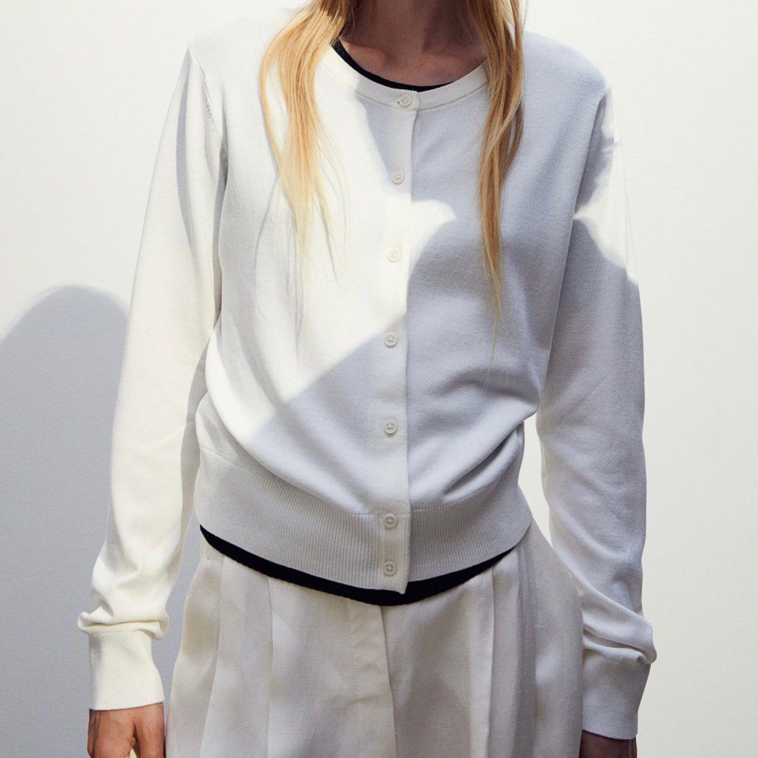 White fine knit cardigan shop