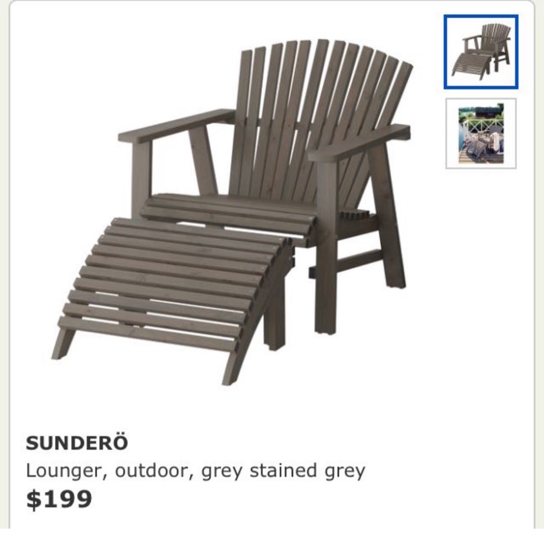 IKEA outdoor Wooden Chair and footrest, Furniture & Home Living