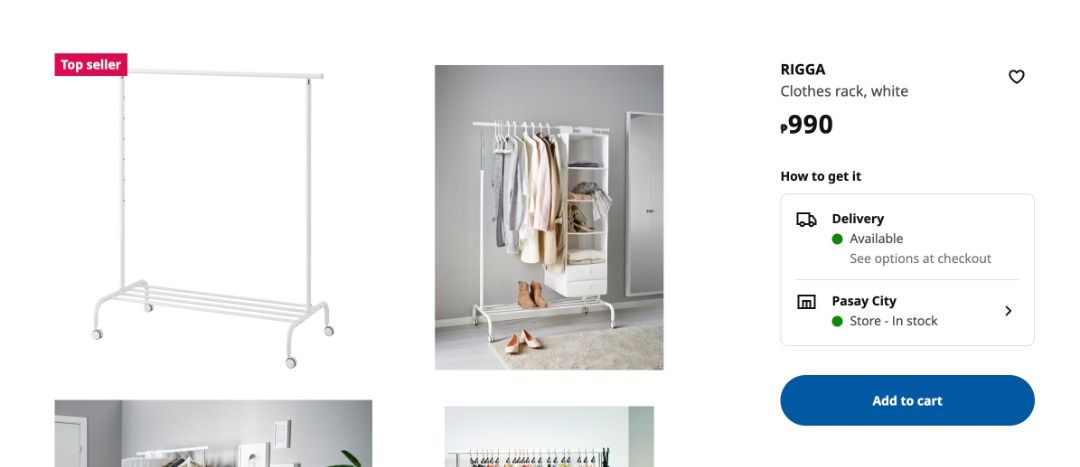 IKEA Rigga white minimalist clothes rack with wheels on Carousell