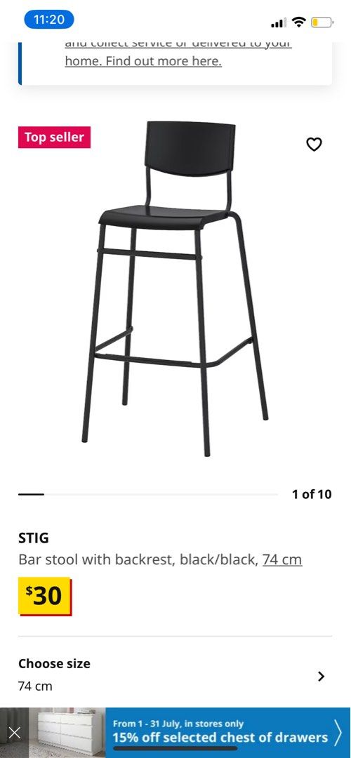 Ikea STIG Bar Stool, Furniture & Home Living, Furniture, Chairs on