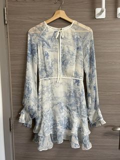 Kanalili blue and white dress 藍白雪紡連身裙 Lilian kan （NOT Sandro maje Dior)