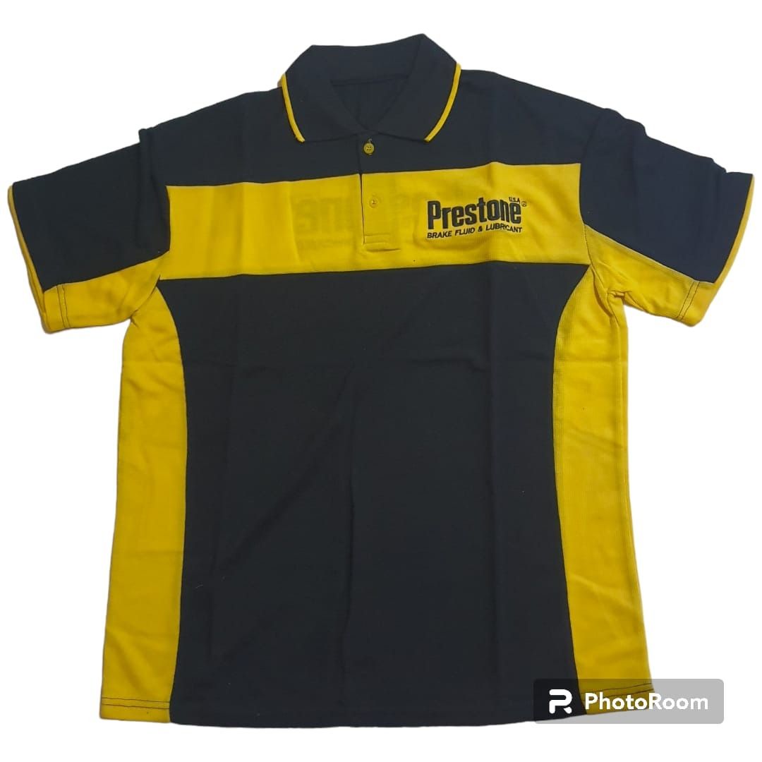 Kaos Berkerah Warna Kuning Hitam Prestone, Fesyen Pria, Pakaian