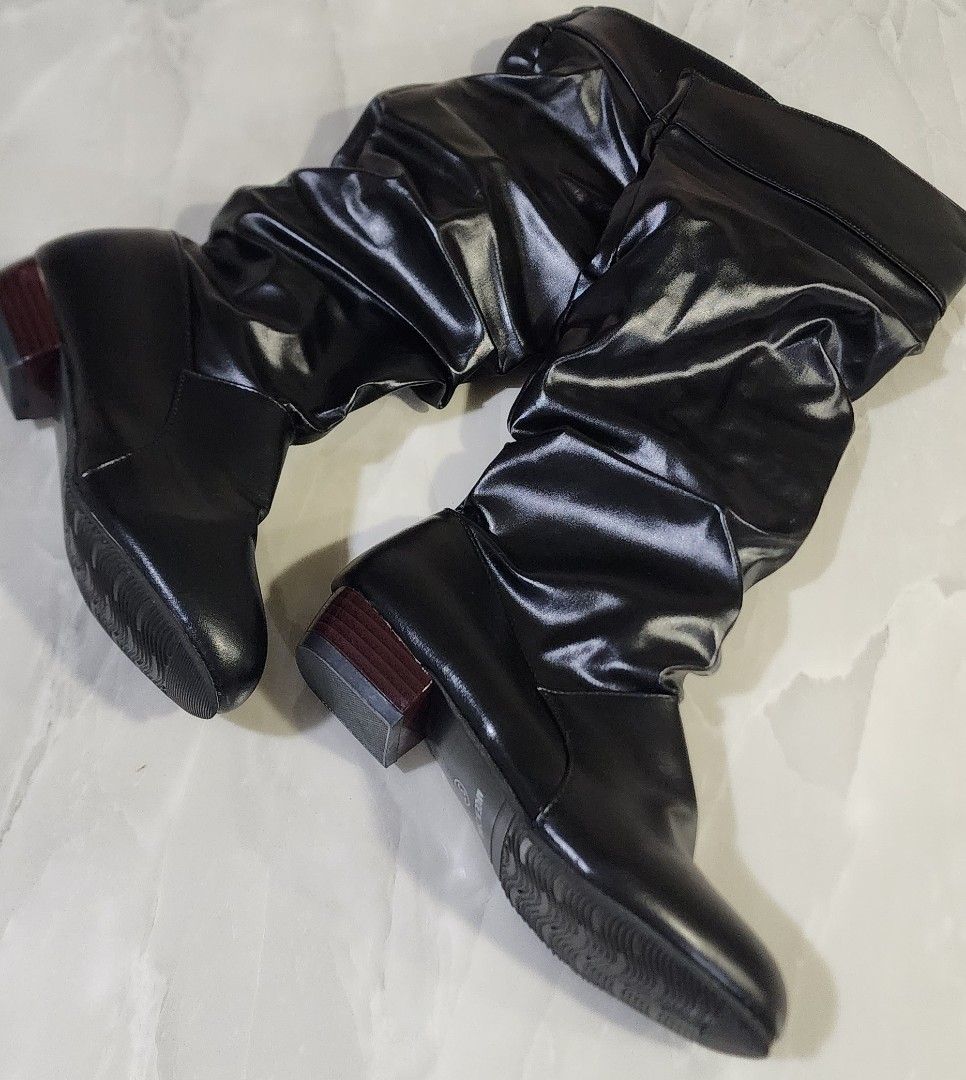 Low heel mid calf leather boots shop