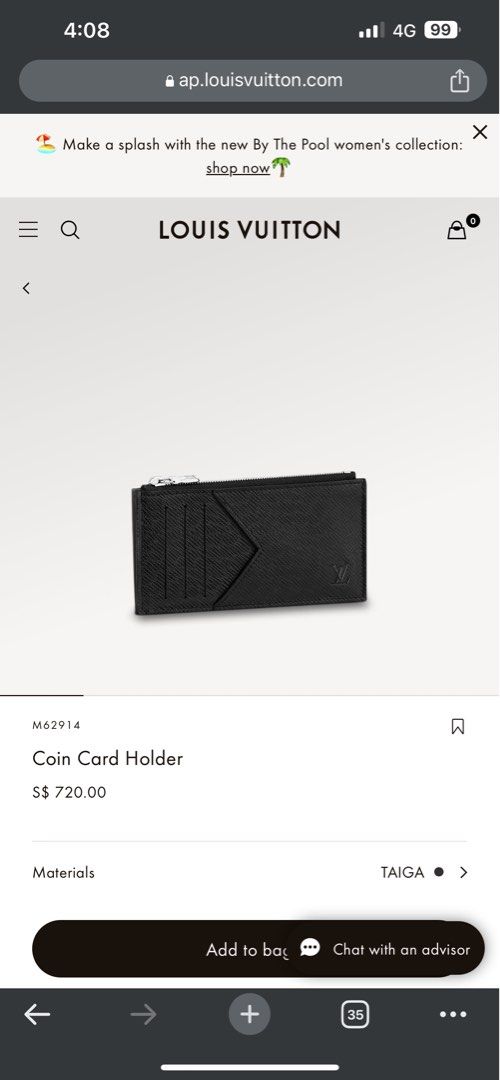 Louis Vuitton M62914 Taiga Coin Card Holder Black mens