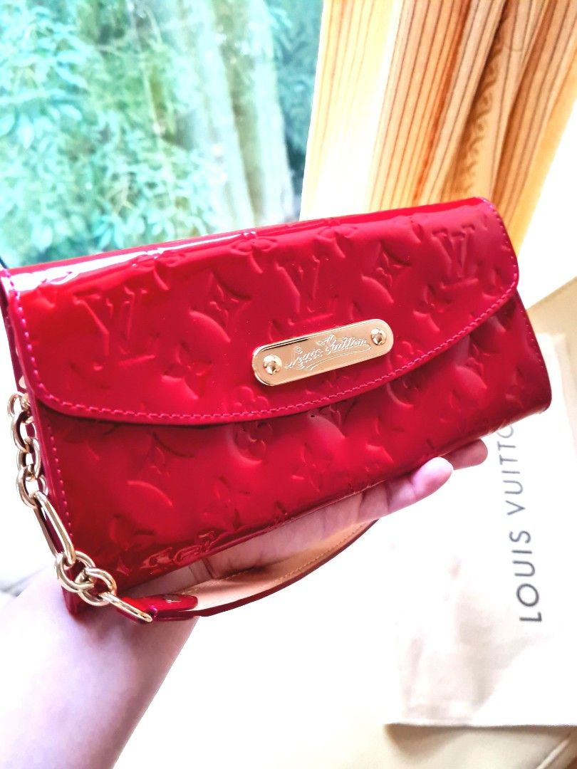 Louis Vuitton LV Red Glossy Short Gold Sling Shoulder Handbag