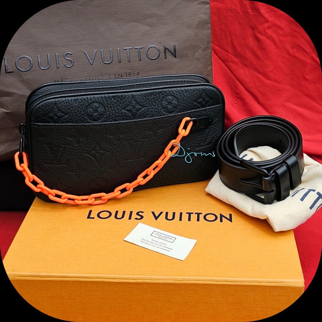 LOUIS VUITTON Taurillon Monogram Uniformes Solar Ray Soft Pochette Volga Belt  Bag Black 1134145