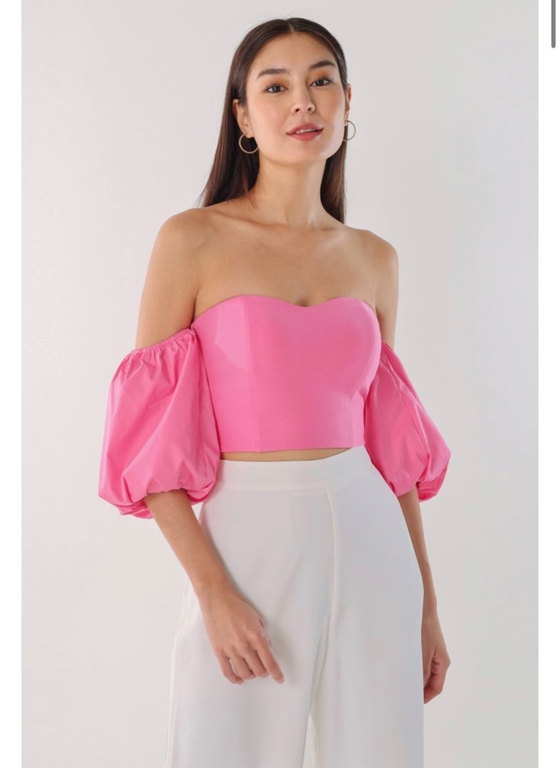 LIA PLEATED CAMI CROP TOP (RIBBON PINK)