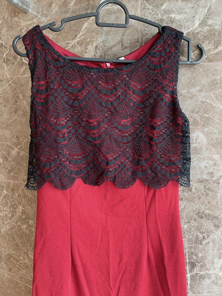Red dress with lace top online