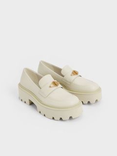BN Metallic Accent Chunky Platform Penny Loafers - Chalk