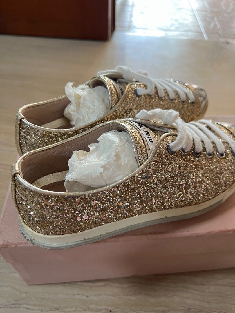 Miu miu gold glitter sneakers store