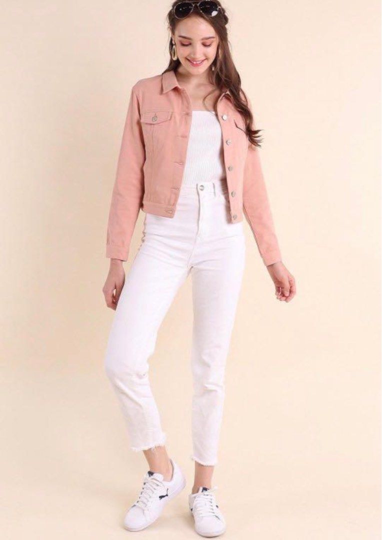 Neonmello clover denim jacket blush pink Women s Fashion Coats