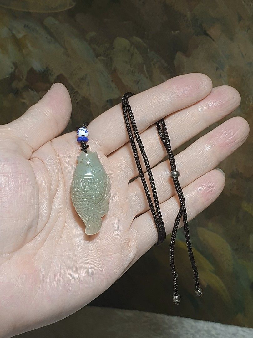 Nephrite light green 3 dimensional Fish Carp Jade pendant charm