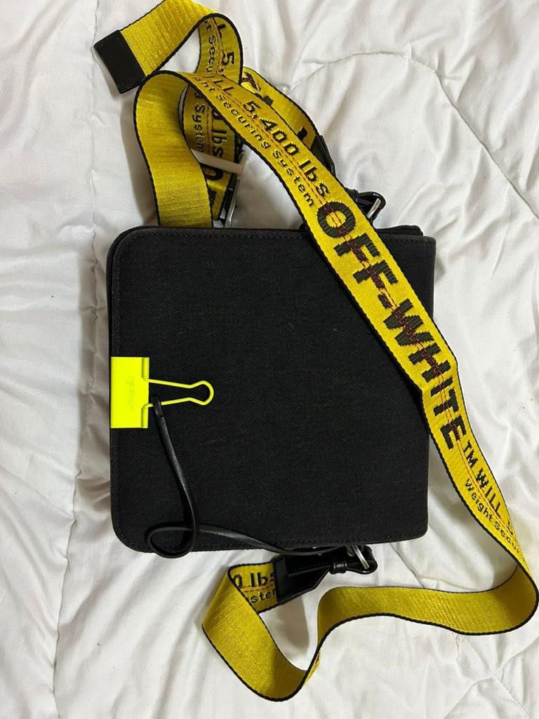 Off-White c/o Virgil Abloh Leather-trimmed Jacquard Bag Strap in Yellow