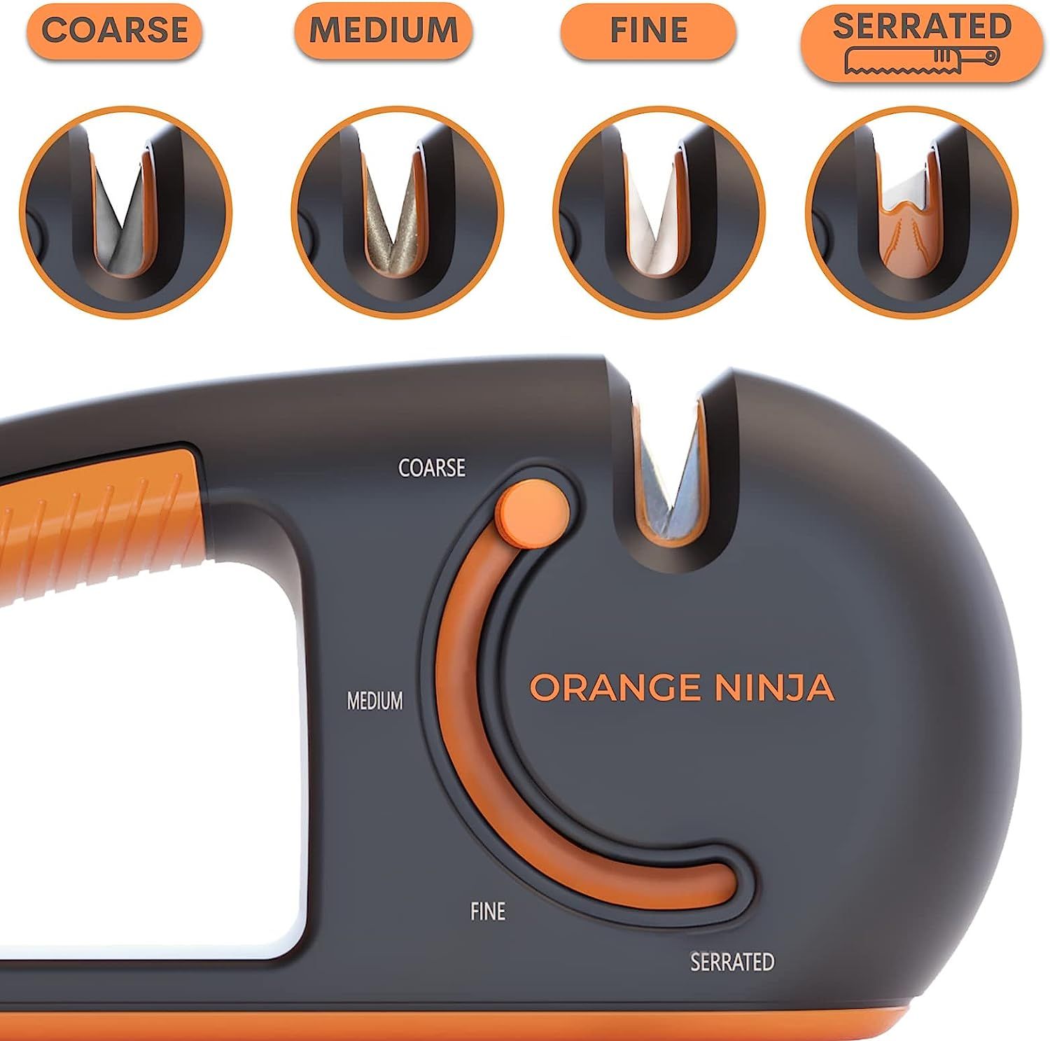 Sharp Pebble Orange Ninja Kitchen Knife Sharpener with 5 Adjustable  Sharpening Angl