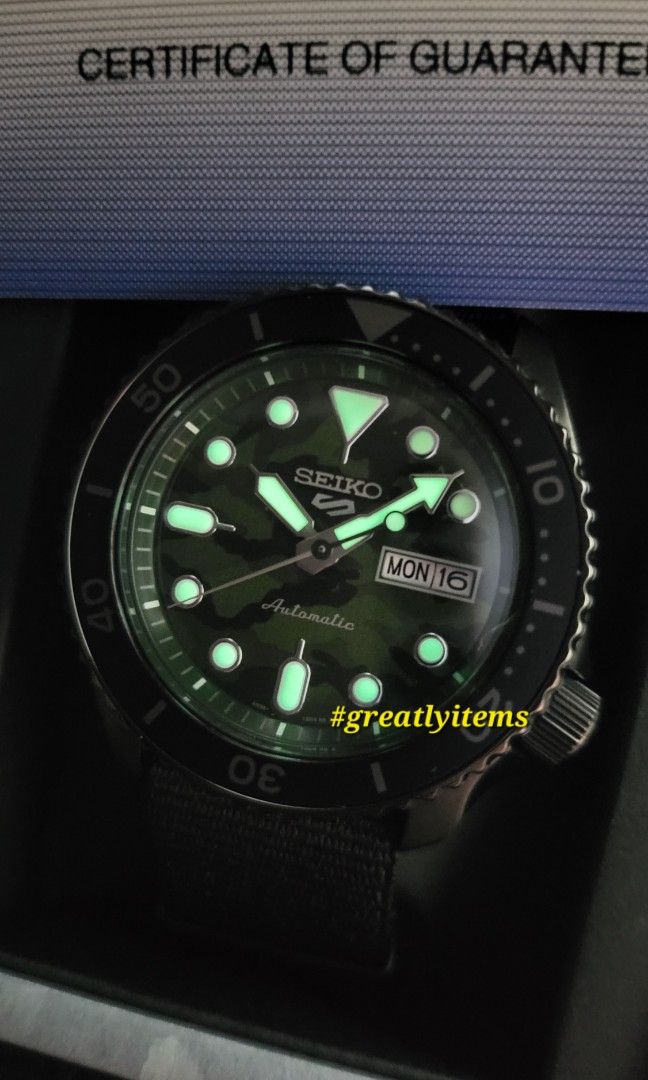 Original SEIKO 5 SPORTS SJX Sense Style Camouflage Military Green Black Strap SRPJ37K1, Men's Watches Accessories, Watches on Carousell