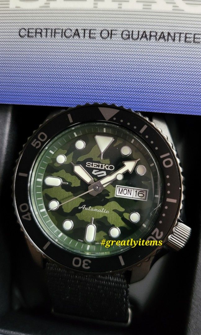 Original SEIKO 5 SPORTS SJX Sense Style Camouflage Military Green Black Strap SRPJ37K1, Men's Watches Accessories, Watches on Carousell