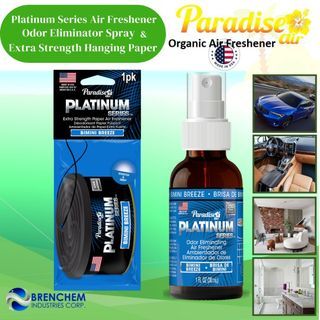 Paradise Air Platinum Series Organic Air Freshener 52GM / OdorEliminator Air Freshener Spray bundle 30ml & Platinum52GM