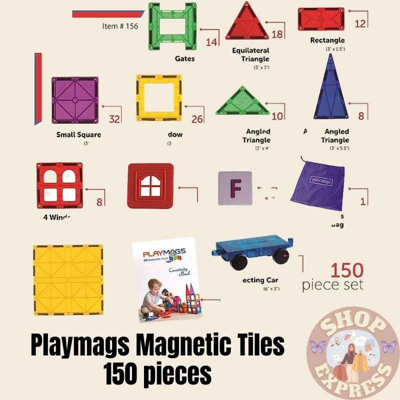 Playmags 100-Piece Magnetic Tiles Building Blocks Set, 3D Magnet Tiles for  Kids Boys Girls, Educational STEM Toys for Toddlers 