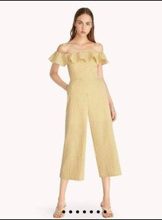 Pomelo Gingham Off Shoulder Jumpsuit - Yellow