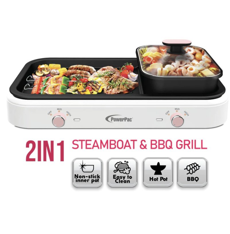 PowerPac PPMC763 Steamboat & BBQ Grill, 2 in 1 Multi-Cooker, TV & Home ...