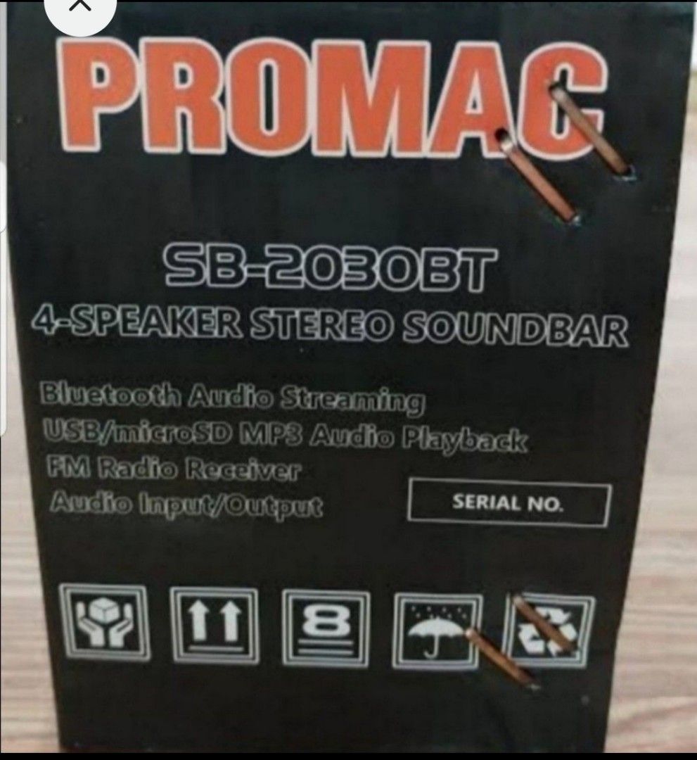 Promac Soundbar Bluetooth SD card NEW (Category: Soundbars, Speakers & Amplifiers) located in Manila. Submitted by al.rey (Listing ID 1241845139, Image 3). Description: brand new condition.
