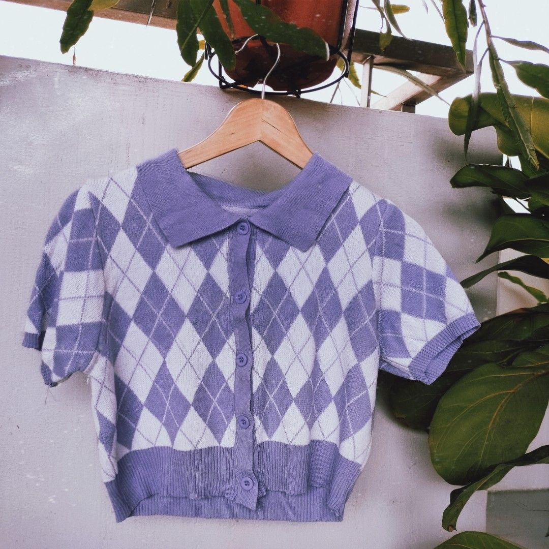 Purple argyle sweater discount