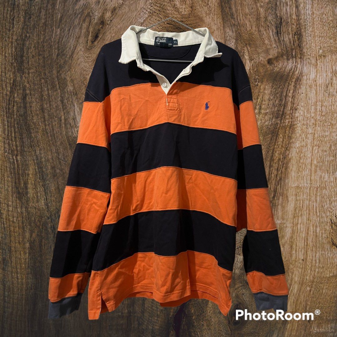 Orange striped rugby shirt clearance