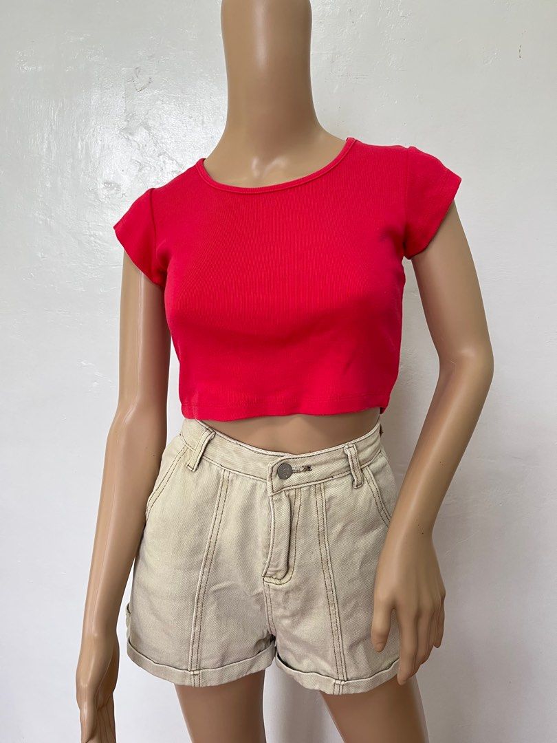 Plain red crop top sale