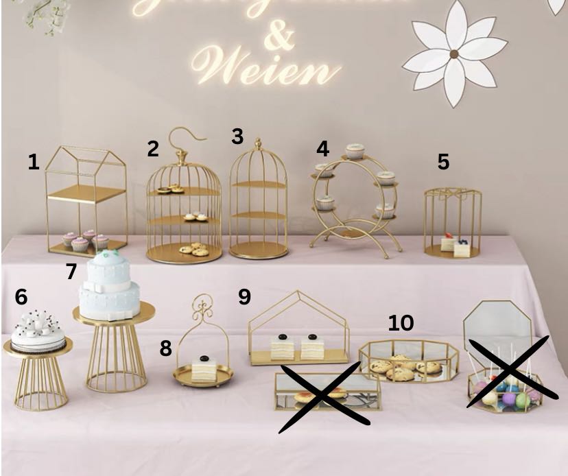 Rental SET C 6 Pieces Classic Rustic Gold Dessert Table Set Cake stand for Birthday Party Celebration Wedding
