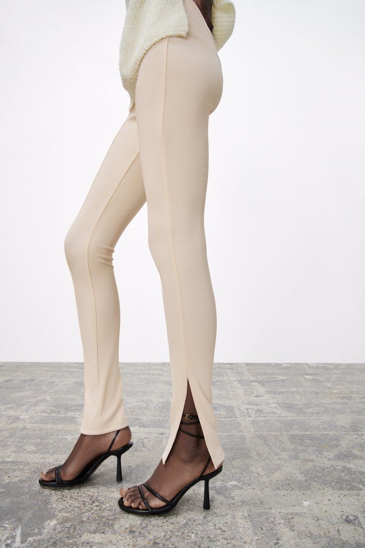 Zara Ribbed split-hem leggings, Women's Fashion, Bottoms, Jeans & Leggings  on Carousell