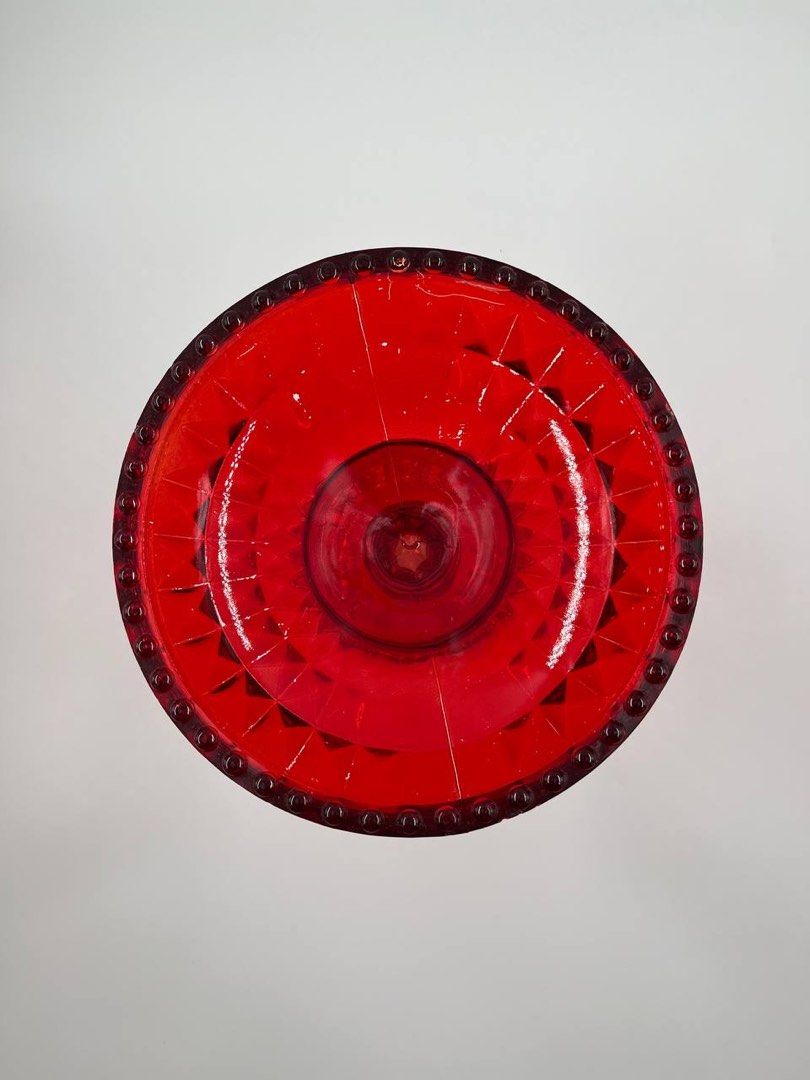 Ruby Compote Glass (Category: Vases & Decorative Bowls) located in Singapore. Submitted by hyggenseek (Listing ID 1241852033, Image 2). Description: <Ruby Red Footed Compote Glass> Here are 2 compote dishes by Jeanette Glass Co. These are 1940’s and Ruby Red. These are the Windsor Pattern with the beaded edges on the top and bottom plus the diamond cut pattern. Perfect as offering bowls or fruit bowls. Item in good condition apart from some age s