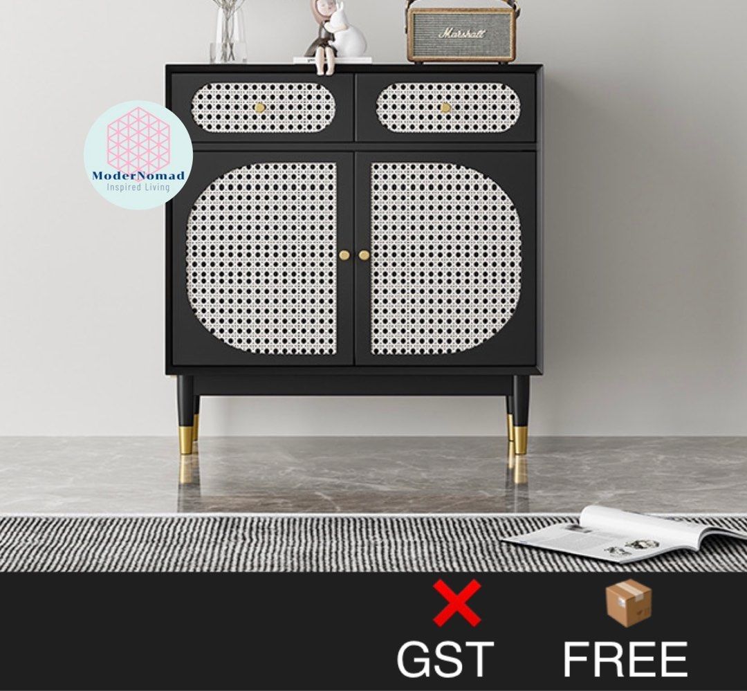 Sideboard Rattan Side Console Table Buffet Table Storage Cabinet ...