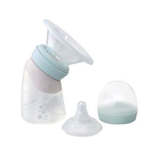 Silicone angled feeding bottle and breast pump milk catcher