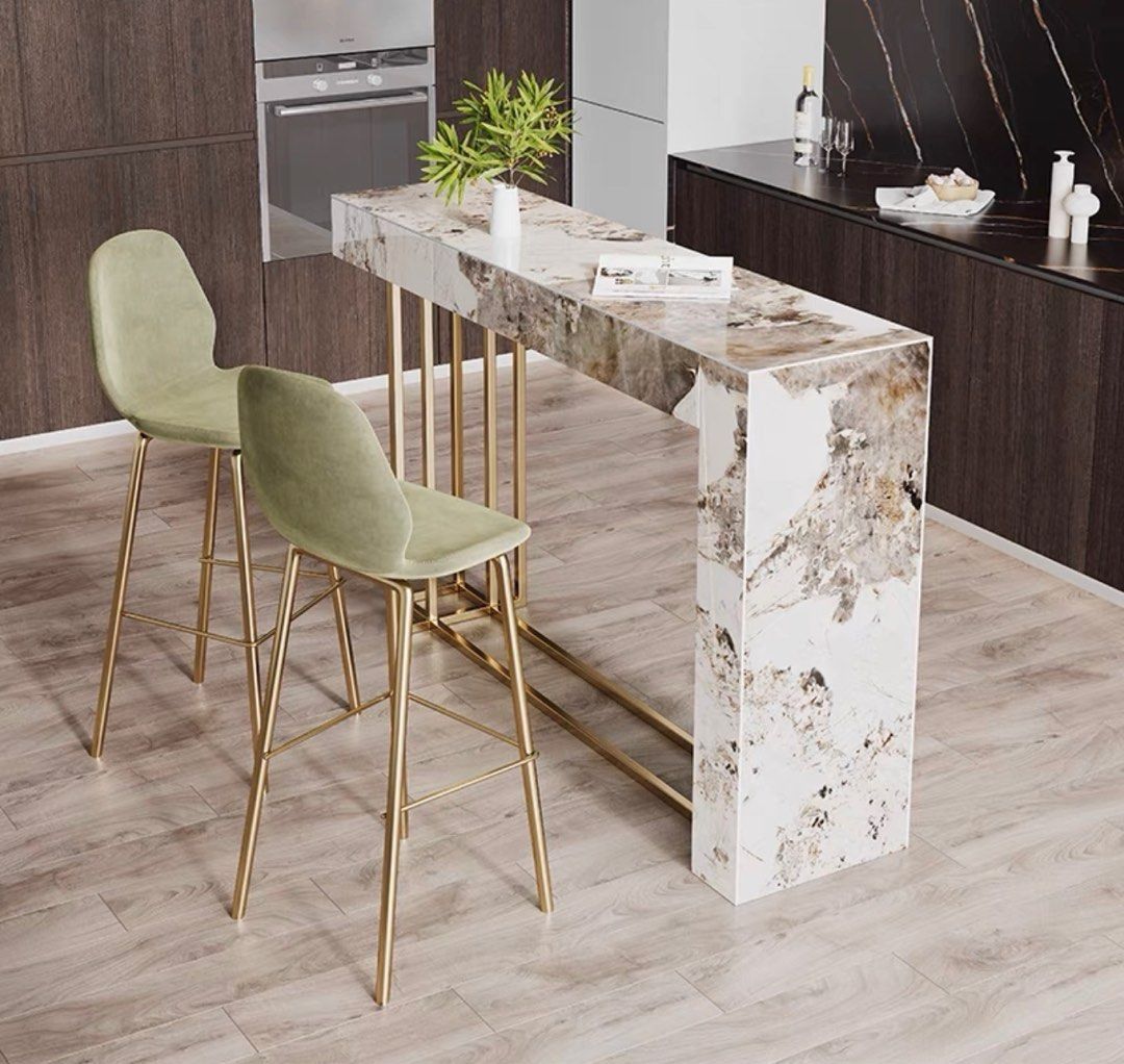 SOPHIA Modern Marble Bar Table & Stools, Furniture & Home Living ...