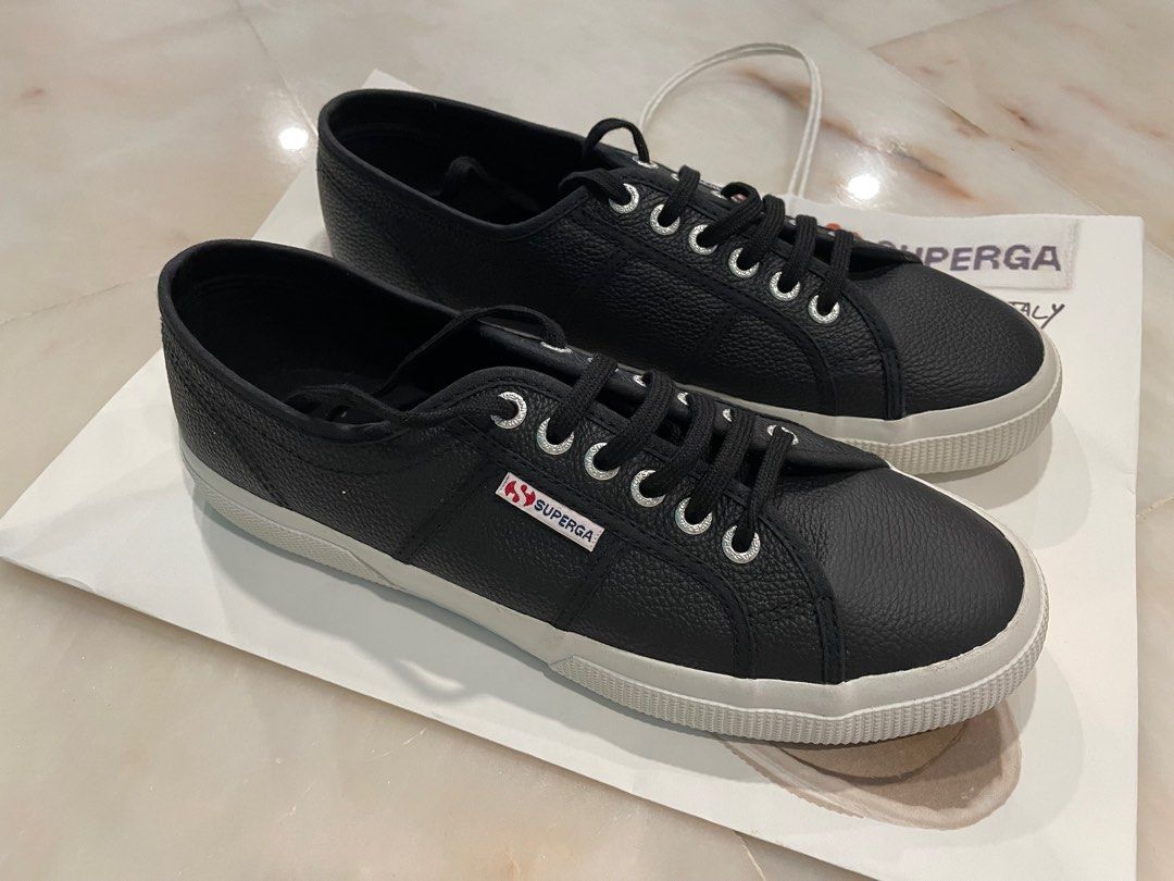 Superga black leather online sneakers