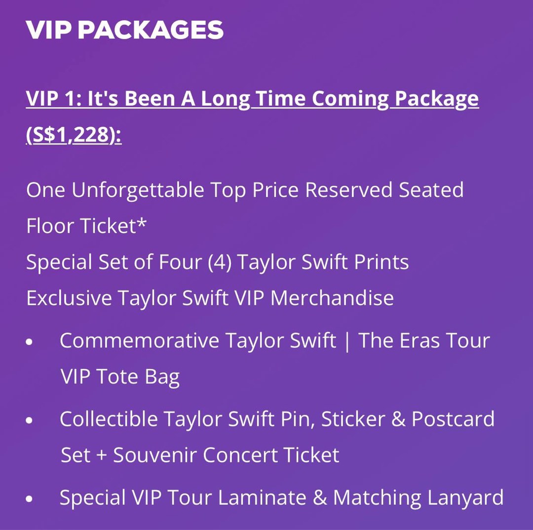 TAYLOR SWIFT CONCERT 2024 VVIP PREMIUM TICKETS BEST VIEW FROM STAGE