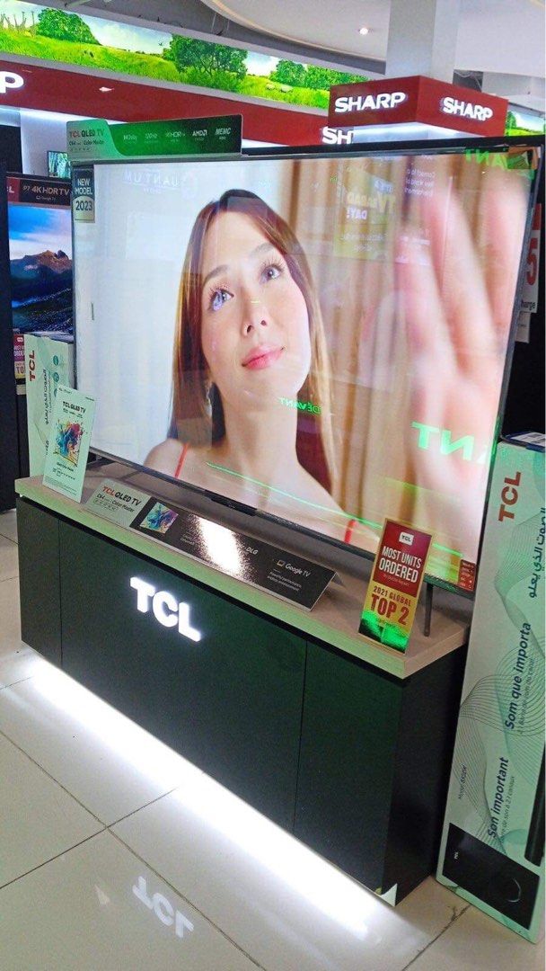 TCL 85 inches QLED ANDROID TV 85C645 (Category: TV) located in Quezon City. Submitted by annys.online (Listing ID 1241899225, Image 1). Description: TCL 85 inches QLED GOOGLE TV 85C845 * lby Vision Atmos * HDR10+ * MEMC * AiPQ Engine 3.0 * AI Color * AI Clarity * Google TV * Ok Google * Google Assistant Built-in * Google Watchlist * Google Photos * 120Hz Game Accelerator * AMD FreeSync * Gaming in Dolby Vision * Game Master * Game Bar * Aiming Ai