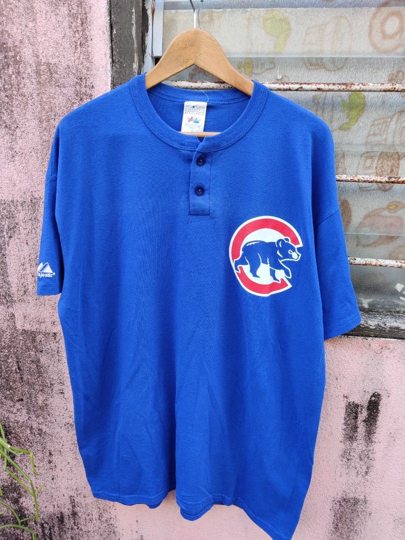 Vintage Chicago Cubs Blue T Shirt Majestic 100% Cotton Size L Made in USA