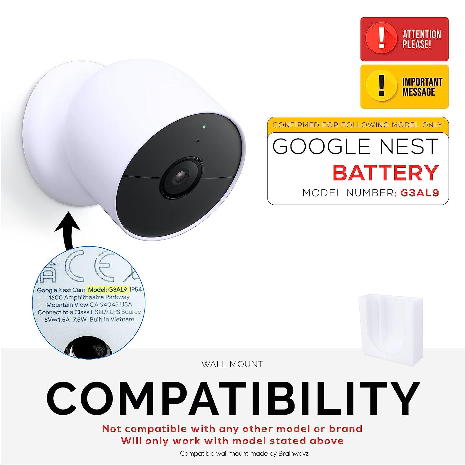 Wall Mount for Google Nest Battery Security Camera Holder