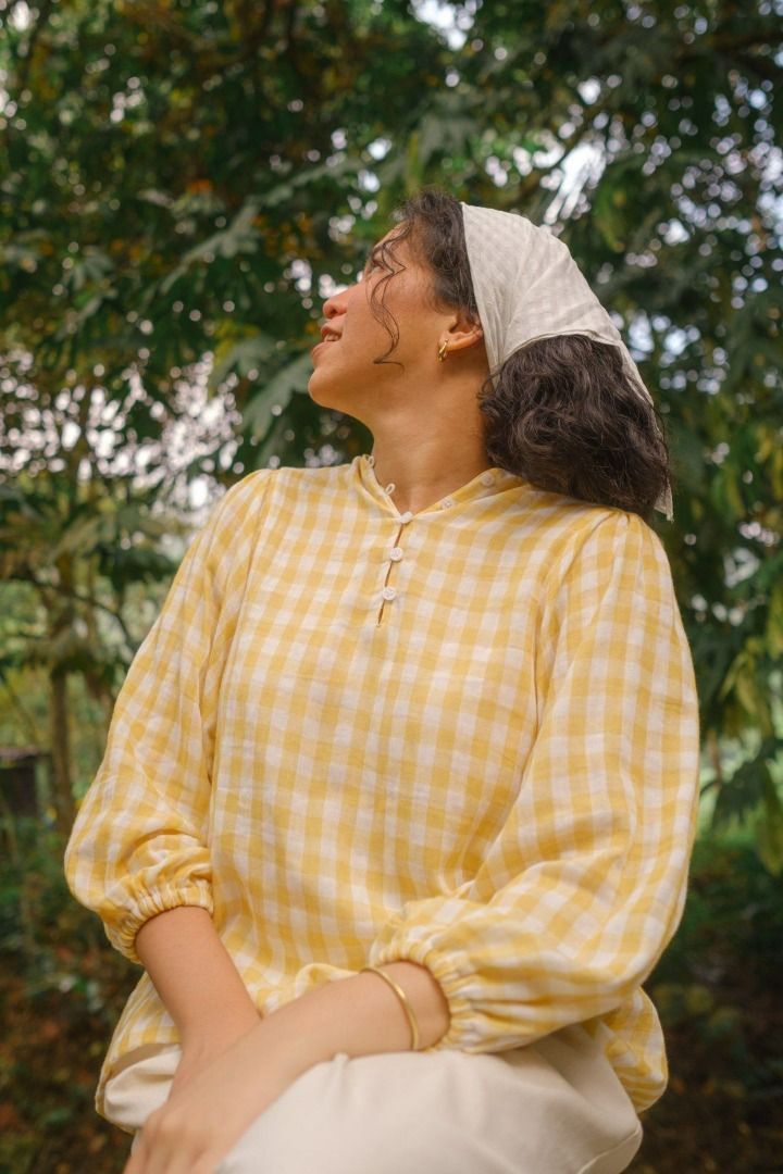 Whimsigirl Cottage Blouse in Yellow Gingham M
