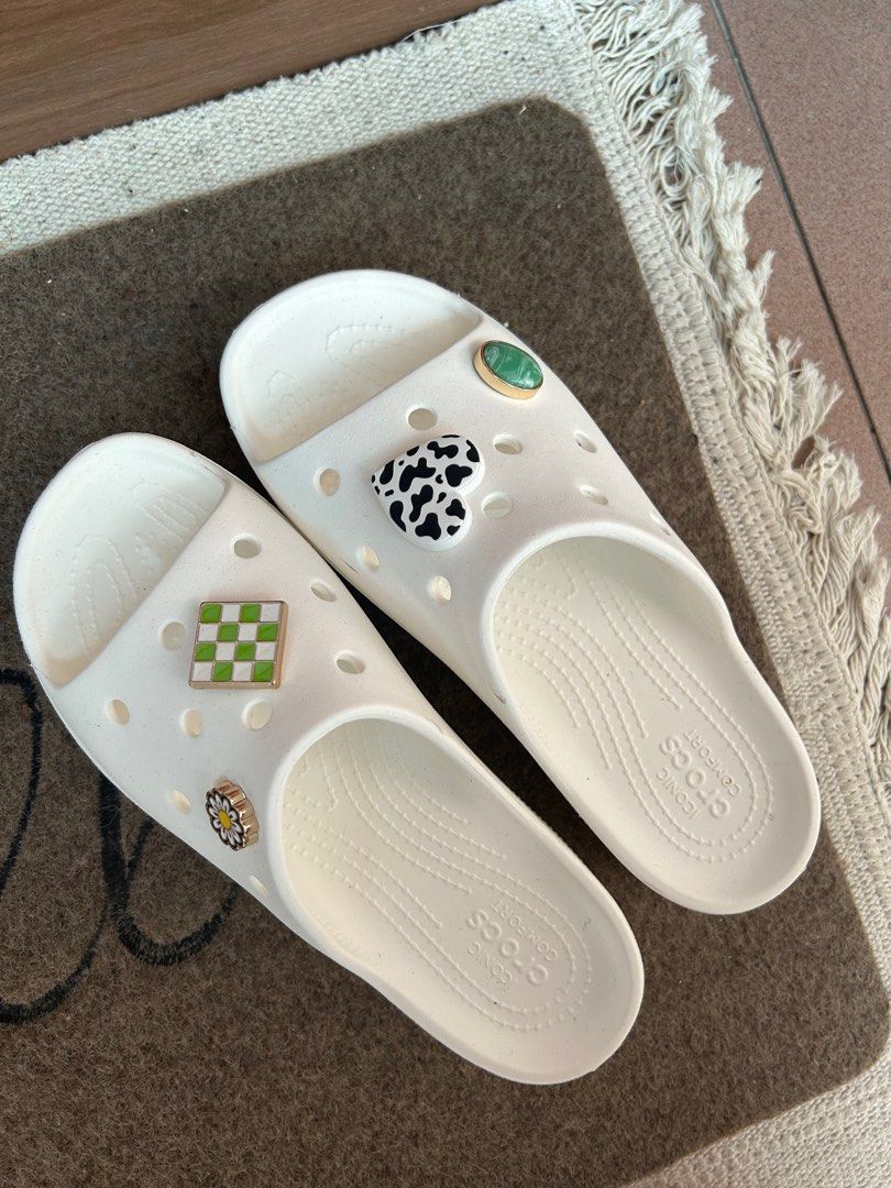 White Crocs Slides Women s Fashion Footwear Flipflops and